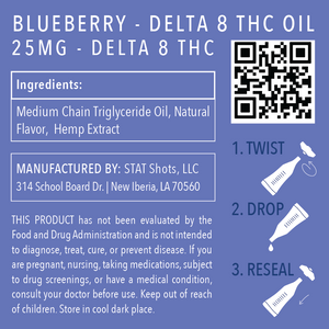 
            
                Load image into Gallery viewer, 25mg blueberry delta 8 oil manufacturer&amp;#39;s label
            
        
