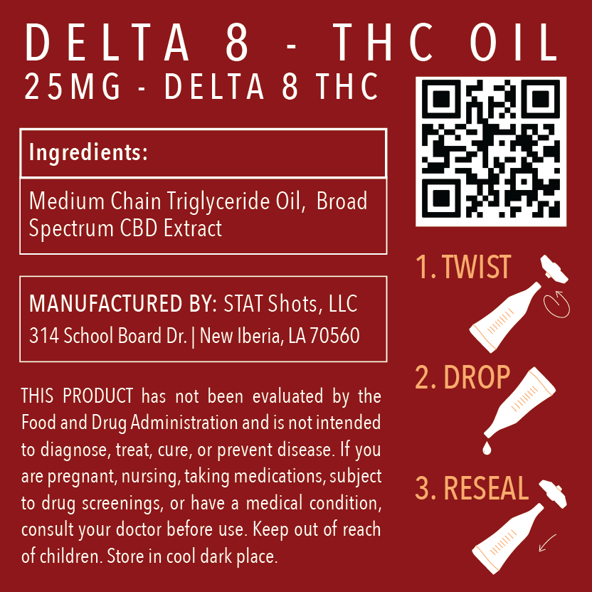 Delta 8 THC Oil 25mg manufacturers label