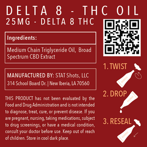 
            
                Load image into Gallery viewer, Delta 8 THC Oil 25mg manufacturers label
            
        